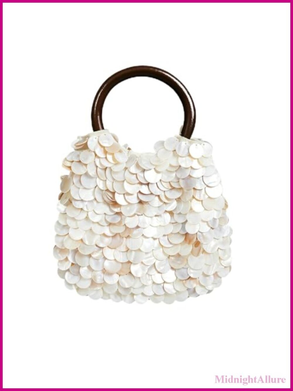 Handmade Seashell Clutch Handbag with Wooden Handle
